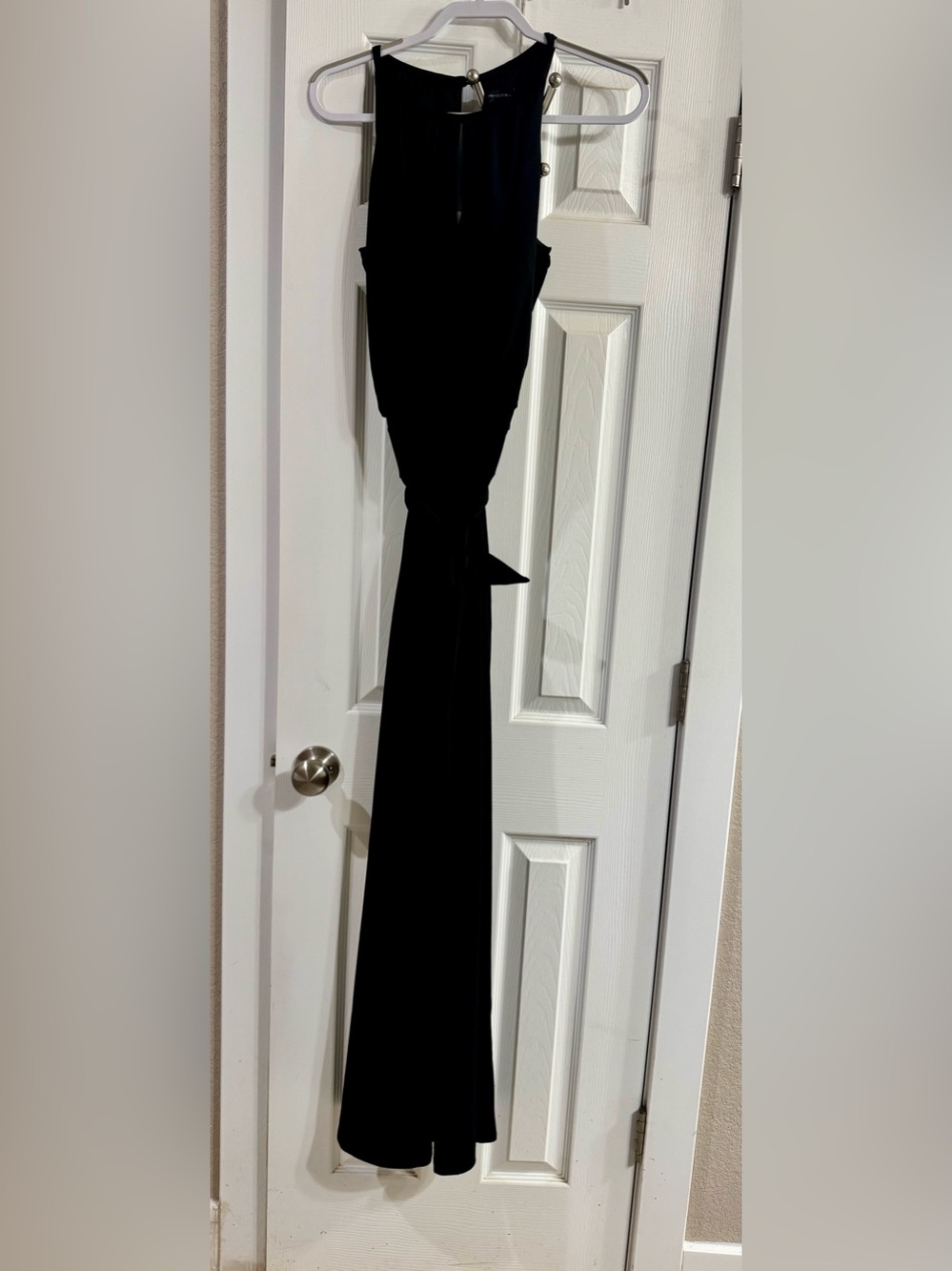 White House Black Market Black Sleeveless Maxi Jumpsuit with Waist Tie
